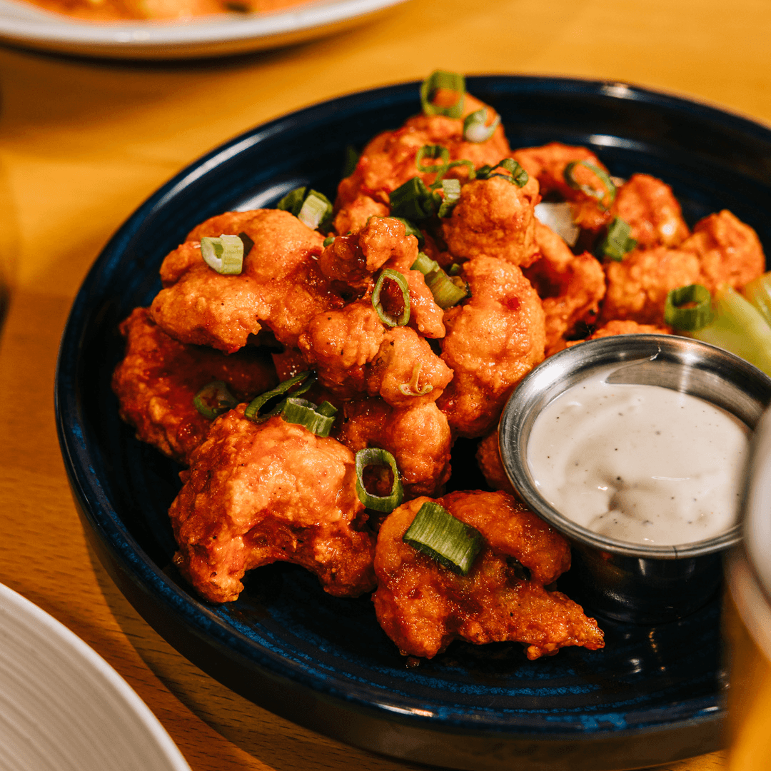 Crispy buffalo cauliflower with ranch.